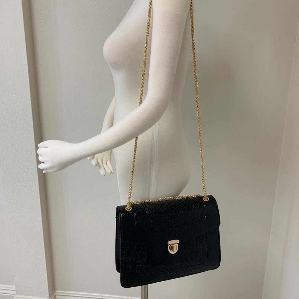 Black Croc Embossed Handbag - Picture 2 of 8